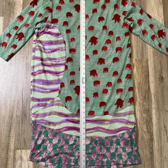 Tsumori Chisato Womens Multicolor Animal Boat Neck 3/4 Sleeve Shift Dress Size 3 - Picture 6 of 11